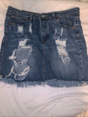 Almost Famous Distressed Denim Mini Skirt